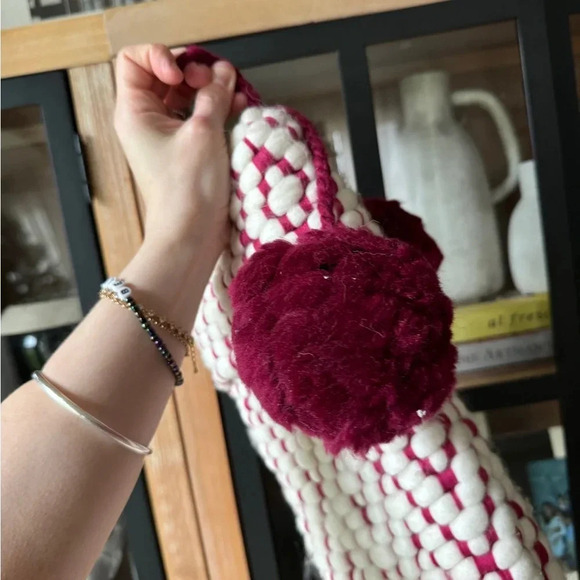 Anthropologie Holidays Stocking Wilma Christmas home decor wool Raspberry pompom - Picture 5 of 5